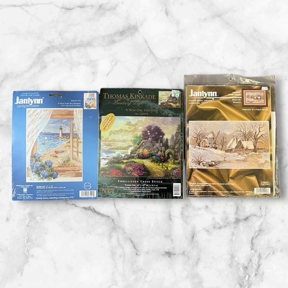 Trio Set of Janlynn & Thomas Kincade Counted Cross Stitch Kit Sets - Picture 1 of 7